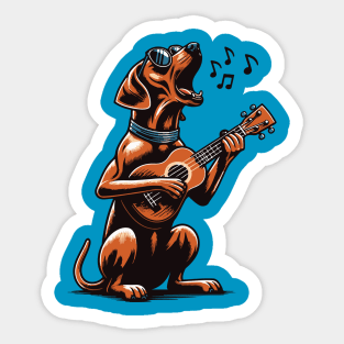 Dog Playing Guitar Singing Rhodesian Ridgeback Funny Sticker